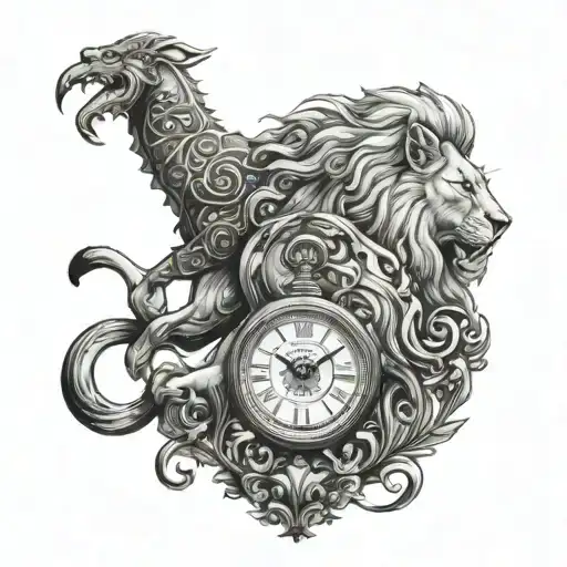 Ragnar Lothbrok and the Lion and the Clock tattoo design idea