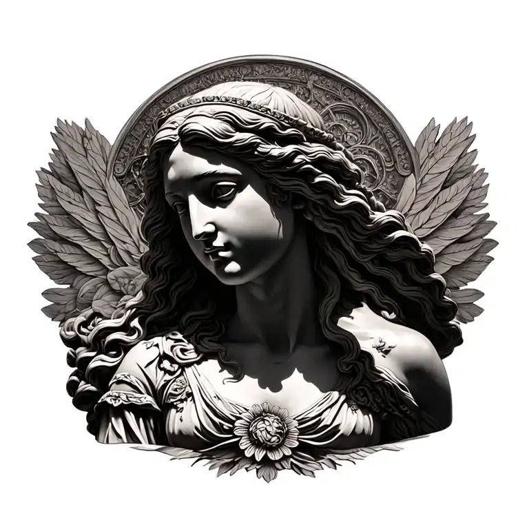 Greek goddess Selene statue full body tattoo design idea