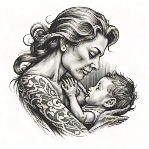 mother raising son for son tattoo design idea