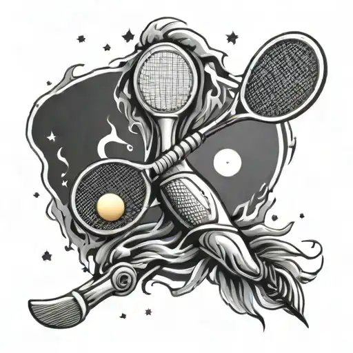 tennis rockets with 2 dates of birth tattoo design idea