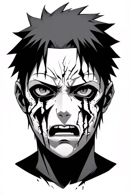 obito crying with broken mask merged tattoo design idea