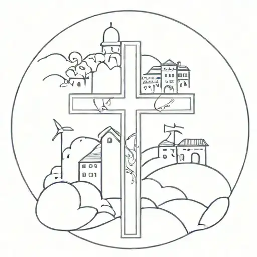 central christian cross with favelas around it tattoo design idea