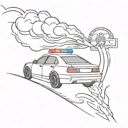 police car on fire tattoo design idea