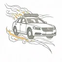 police car on fire tattoo design idea