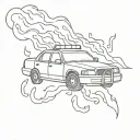 police car on fire tattoo design idea