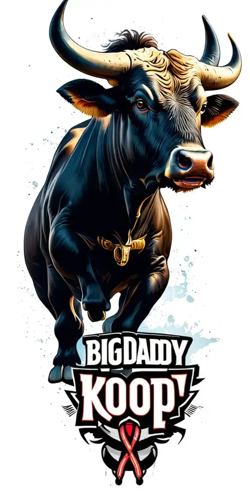 "BIGDADDY KOOP" bull charging tattoo design idea