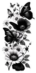 butterflies roses peony poppies hawthorne Daisies sweet pea flowers and bees tattoo design idea
