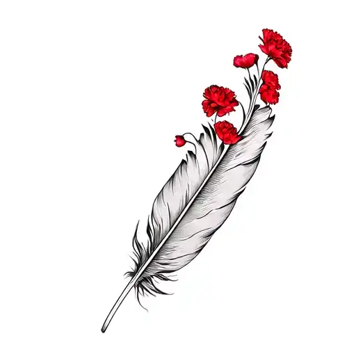 feather and red carnations tattoo design idea