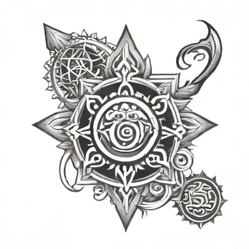 trishul and sudarshan chakra symbols tattoo design idea