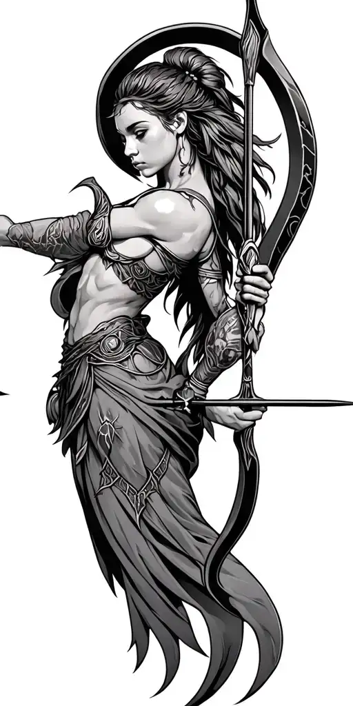 Artemis shooting arrow tattoo design idea