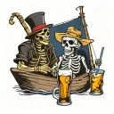 skeleton drinking highlife while fishing boat tattoo design idea