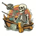 skeleton drinking highlife while fishing boat tattoo design idea
