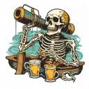 skeleton drinking highlife while fishing boat tattoo design idea