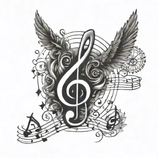 Incorporate musical notes and symbols into a minimalist design symbolizing the cycle of life and afterlife tattoo design idea