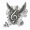 Incorporate musical notes and symbols into a minimalist design symbolizing the cycle of life and afterlife tattoo design idea