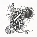 Incorporate musical notes and symbols into a minimalist design symbolizing the cycle of life and afterlife tattoo design idea