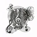 Incorporate musical notes and symbols into a minimalist design symbolizing the cycle of life and afterlife tattoo design idea