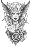 Lilith diablo video game with pentagram portrait tattoo design idea