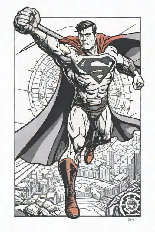 Superman red son holding a hammer and sickle, shooting lasers from his eyes tattoo design idea