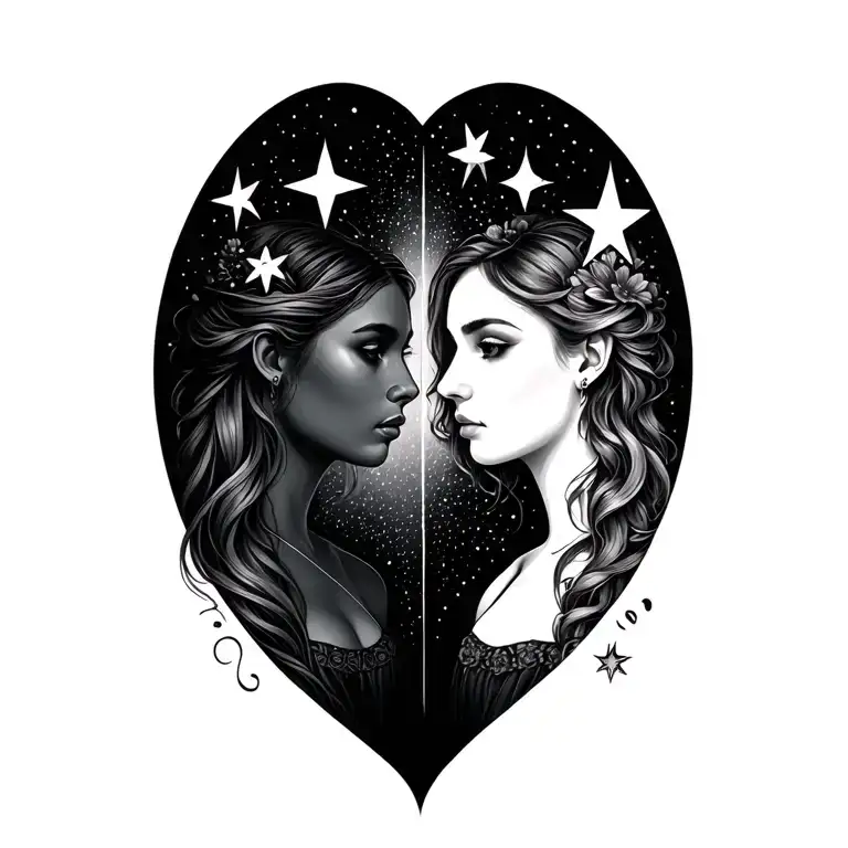 soul sisters facing each other stars tattoo design idea