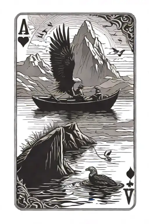 silhouette fishing in a boat in the mountains, Playing cards,eagle tattoo design idea
