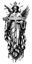 tribal with Christian cross and American flag featuring Father Time  tattoo design idea