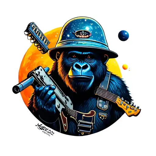 space surrounded gorillaz band  tattoo design idea