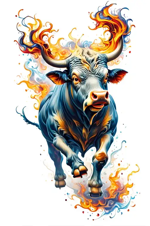 runing raging bull tattoo design idea