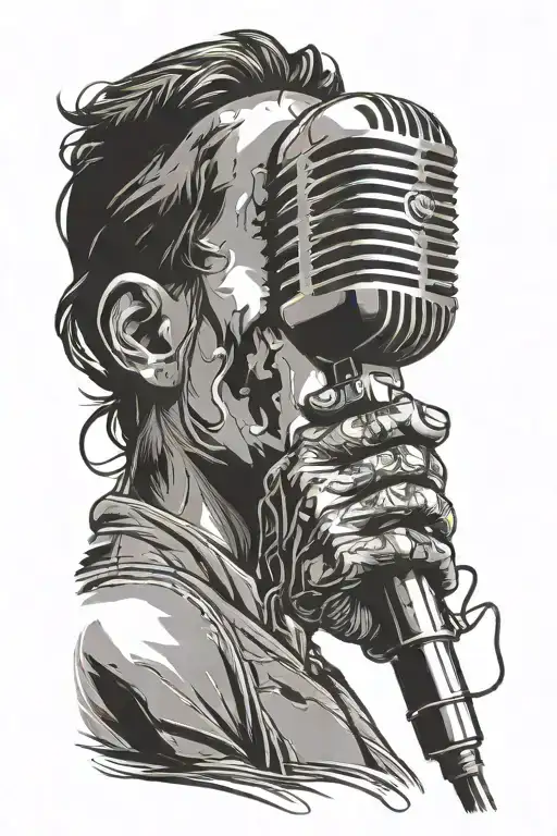 silhouette holding microphone tattoo design idea