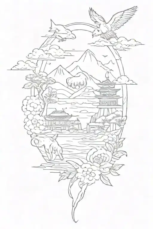 Single line tattoo inspired by Taiwan Island outline with Taiwanese and Taiwan black bear tattoo design idea