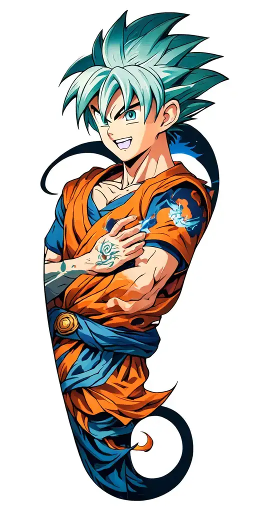 Anime tatto using jjk, dragon ballz and yugioh tattoo design idea