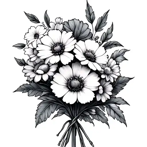 birth flower bouquet for june, September and october tattoo design idea