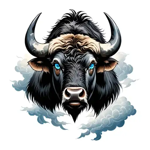 Buffalo With Blue Eyes Tattoo Design Featuring storm clouds tattoo design idea