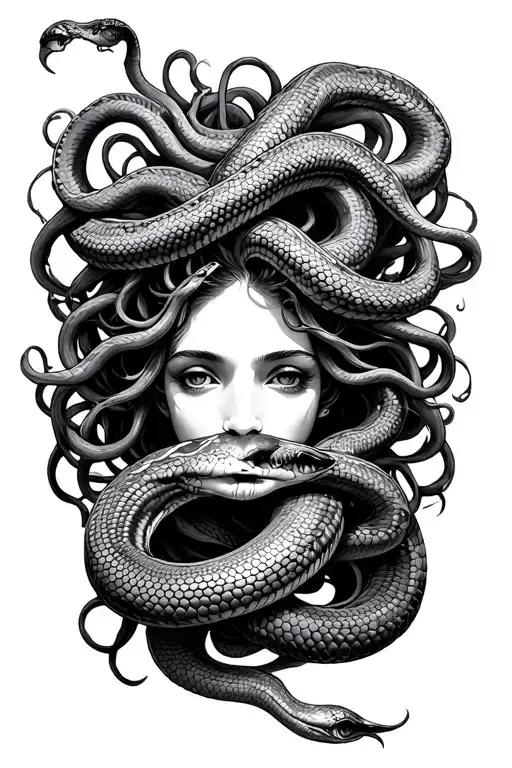 medusa greek mythology, snakes tattoo design idea