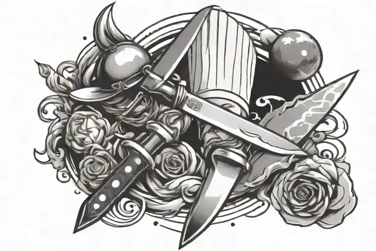 chef knife and space and art tattoo tattoo design idea