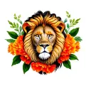 lion out of a french marigold flower in color tattoo design idea