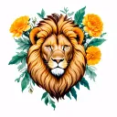 lion out of a french marigold flower in color tattoo design idea