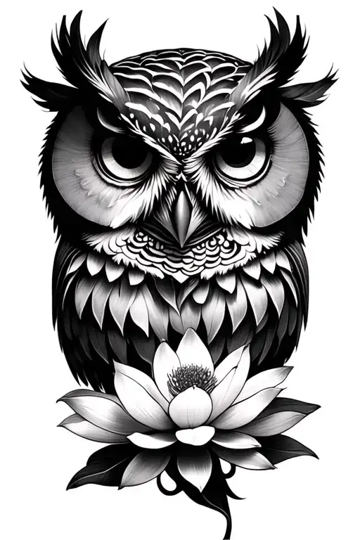 owl face, lotus flower, discipline tattoo design idea