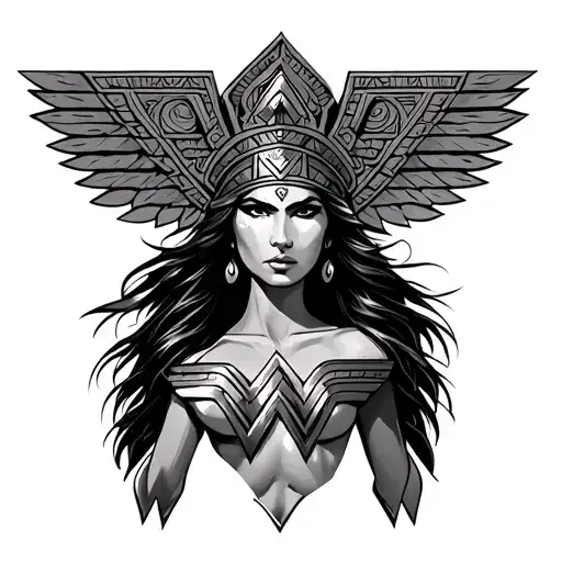Aztec Wonder Woman emblem hispanic theme tattoo design idea