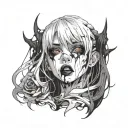 Black And White Anime Girl gore horror gothic Style  tattoo design idea