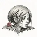 Black And White Anime Girl gore horror gothic Style  tattoo design idea