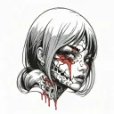 Black And White Anime Girl gore horror gothic Style  tattoo design idea