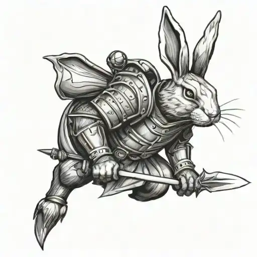 rabbit in armor wielding a spear tattoo design idea