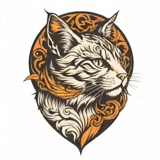 cat head profile tattoo design idea