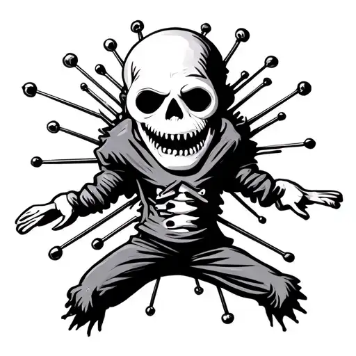 scary voodoo doll man with pins stuck tattoo design idea