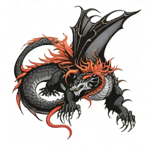 rising dragon with red spiderlily  tattoo design idea