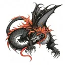 rising dragon with red spiderlily  tattoo design idea