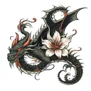 rising dragon with red spiderlily  tattoo design idea
