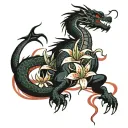 rising dragon with red spiderlily  tattoo design idea