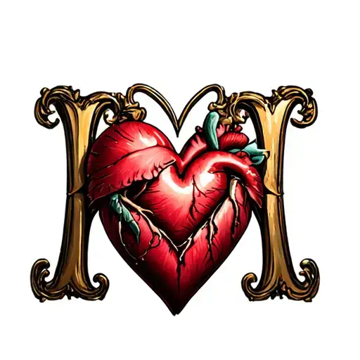 Initial M  & T with heart tattoo design idea